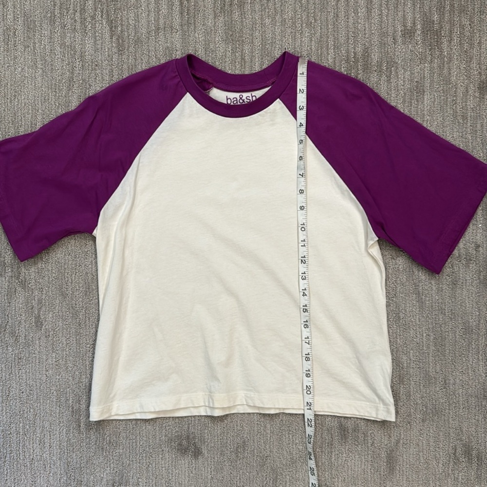 ba&sh Purple & Cream Raglan Short Sleeve Tee - Picture 6 of 13